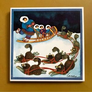 Barbara LAVALEE Alaska Inuit SLED DOGS Art TILE “5.75 Ceramic Trivet Wall Art